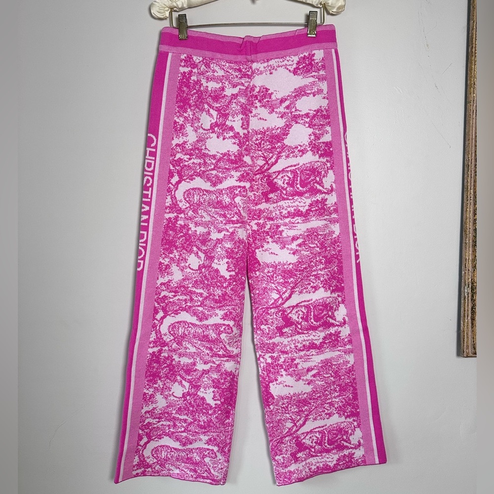Dior Hot Pink Toile Knit Joggers with Logo Stripe - Picture 2 of 3